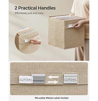 Slickblue Storage Cubes, Set of 4 Cube Bins, 2 Handles, Oxford Fabric and Linen-Look Fabric, Washable, Foldable, Metal Label Holders