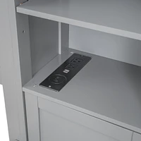 Queen Wooden Bed With All-In-One Cabinet, Shelf And Sockets