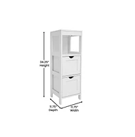Merrick Lane Delilah 2 Drawer Bathroom Storage Cabinet Organizer With Open Display Shelf