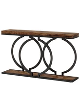 Tribesigns Industrial Console Table, 55 inch Wood Entryway Table Narrow Long Sofa Rustic Accent for Living Room, Entrance Geometric