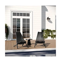 Merrick Lane Dubois Indoor/Outdoor Solid Acacia Wood Low Profile Lounge Folding Chair For Use With Backyard, Patio, Sunroom, Porch, Garden