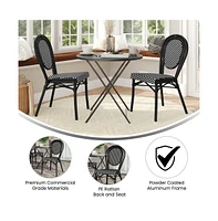 Merrick Lane Celia Set Of Two Stacking Thonet Bistro Style Chair, Pe Rattan Seat, And Metal Frame For Indoor/Outdoor Use