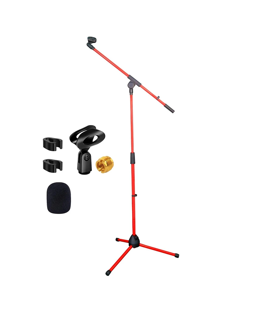 5 Core Tripod Mic Stand Floor Adjustable 18 to 72 Inches Sturdy Boom Arm Holder Microphone Stands Pedestal Para Microfono for Singing Ms 080 Red