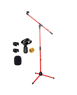 5 Core Microphone Stand Red Height Adjustable Up to 6ft Metal Mic Tripod Stand w Boom Arm - Ms 080 Red