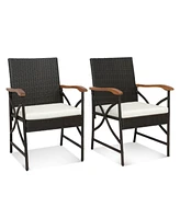 Sugift Set of 2 Patio Wicker Chairs with Soft Zippered Cushion