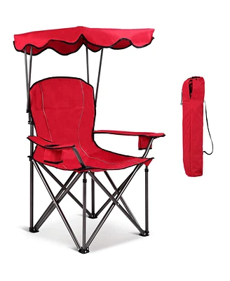 Sugift Portable Folding Beach Canopy Chair with Cup Holders