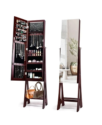 Sugift Freestanding Jewelry Cabinet Armoire Organizer with Bevel Edge Mirror