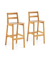 Sugift Set of 2 28" Rubber Wood Armless Bar Stools with Backrest and Footrest