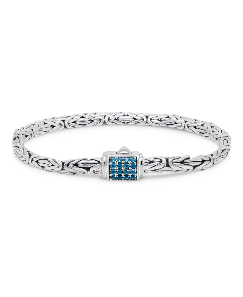 Devata Swiss Blue Topaz & Borobudur Oval 5mm Chain Bracelet in Sterling Silver