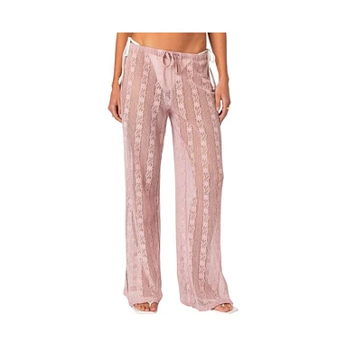 Edikted Women's Embroidered Sheer Lace Pants