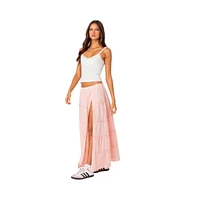 Edikted Women's Tiered Eyelet Slitted Maxi Skirt