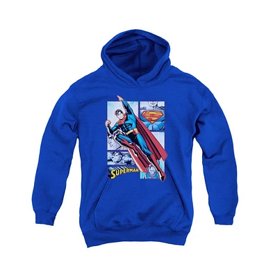 Justice League Boys of America Youth Superman Panels Pull Over Hoodie / Hooded Sweatshirt