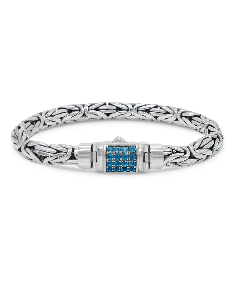 Devata Swiss Blue Topaz & Borobudur Oval 7mm Chain Bracelet Sterling Silver