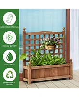 Sugift Solid Wood Planter Box with Trellis Weather-resistant Outdoor