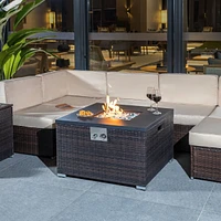 Streamdale Furniture Outdoor Gas Fire Pit Square Dark Brown Wicker Fire Pit Table Propane Fire Table With Glass