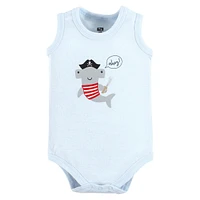 Hudson Baby Boys Cotton Sleeveless Bodysuits, Pirate Shark