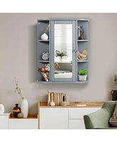 Sugift Grey Bathroom Single Door Shelves Wall Mount Cabinet with Mirror