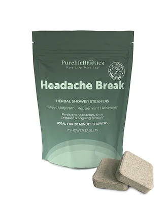 PurelifeBiotics Headache Break: Harness Marjoram & Rosemary's Soothing Influence Against Persistent Headaches | 7 Standard Tablets | 20 Minute Showers
