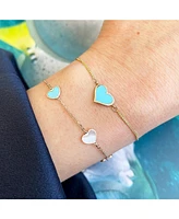 The Lovery Mother of Pearl and Turquoise Mixed Heart Station Bracelet 14K Gold