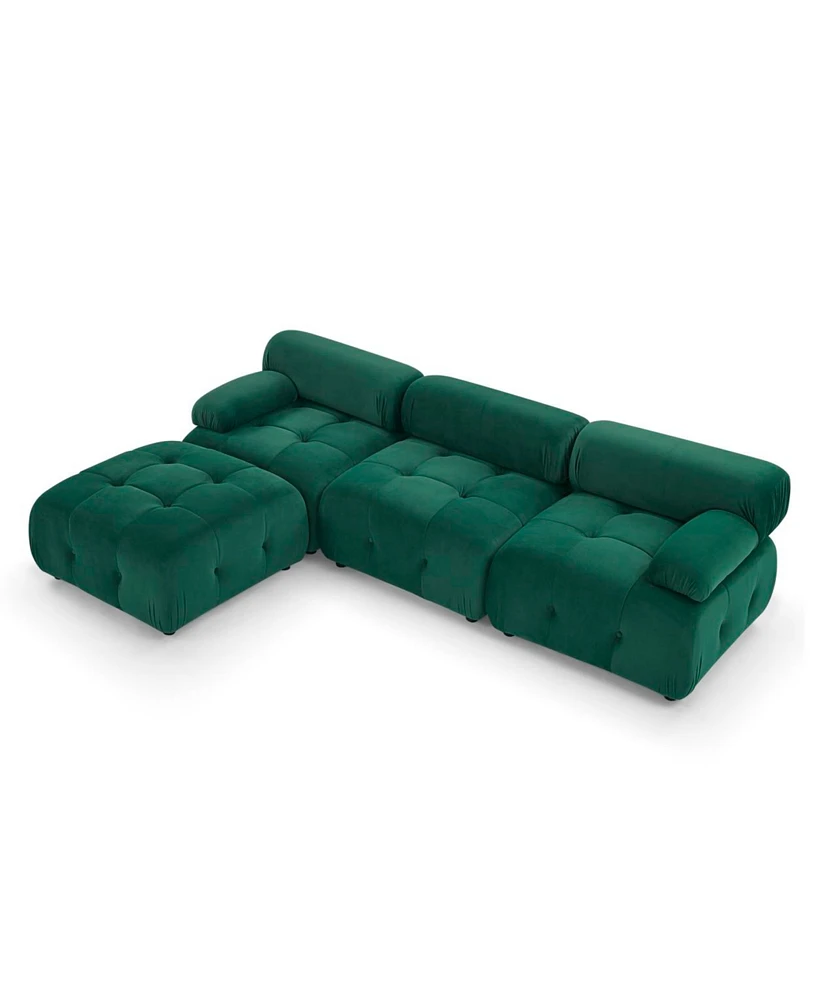 Simplie Fun Diy L-Shaped Green Velvet Sofa with Ottoman