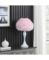 Streamdale Furniture 18.25"In Soft Pink Feather Aquina Crisp White Contour Glam Table Lamp