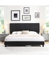 King Size Upholstered Platform Bed Frame in Black