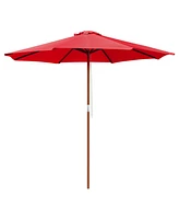 Yescom 9ft Patio Umbrella Wooden Pulley Control Outdoor Yard Beach Bar Garden Market Red