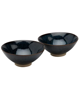 Tabletops Unlimited 8" Reactive Blue Stoneware Ramen Noodle Bowls, Set of 2