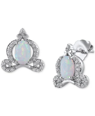 Lab-Created Opal (5/8 ct. t.w.) & Diamond (1/5 ct. t.w.) Cinderella Carriage Stud Earrings in Sterling Silver