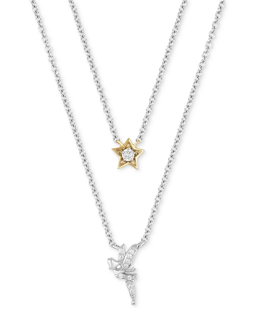 Diamond Star & Tinkerbell Layered Necklace (1/10 ct. t.w.) in Sterling Silver & 10k Gold, 16" + 1" extender