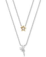 Diamond Star & Tinkerbell Layered Necklace (1/10 ct. t.w.) in Sterling Silver & 10k Gold, 16" + 1" extender