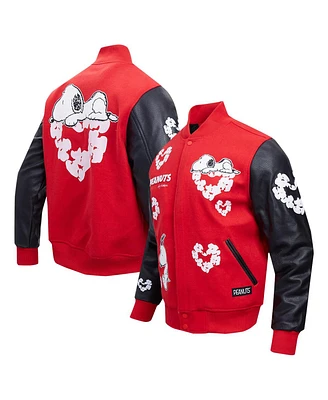 Freeze Max Men's Snoopy Red Peanuts Cotton Heart Full-Zip Varsity Jacket