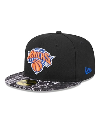 New Era Men's Black York Knicks Coral Reef Visor 59FIFTY Fitted Hat