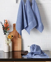 Design Imports Basic Terry Collection Waffle Dishtowel Set, 15x26", Solid Stonewash Blue, 4 Piece