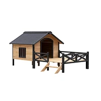 Streamdale Furniture Outdoor Large Wooden Cabin House Style Wooden Dog Kennel With Porch