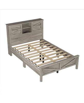 Simplie Fun Rustic Full Farmhouse Platform Bed