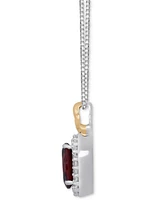 Garnet (1-1/20 ct. t.w.) & Diamond (1/10 ct. t.w.) Anna Halo Pendant Necklace in Sterling Silver & Gold-Plate, 16" + 2" extender