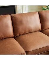 Simplie Fun 82.2"L-Shape Sofa Couch With Chaise Mid-Century Copper Nail Left Chaise, Brown