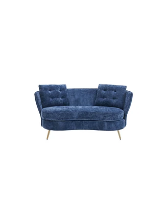 Simplie Fun Blue Polyester Loveseat Sofa with Golden Metal Legs