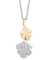 Diamond Moana Leaf Pendant Necklace (1/6 ct. t.w.) in Sterling Silver & 10k Gold