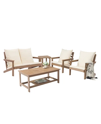 Mondawe 5 Pieces Patio Conversation Set with Rectangular Coffee Table,Grey Cushions