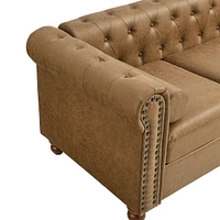 Chesterfield Fabric Sofa, Large-Brown
