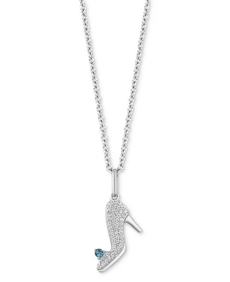 Diamond (1/10 ct. t.w.) & London Blue Topaz Accent Cinderella Slipper Pendant Necklace in Sterling Silver, 16" + 2" extender