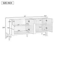 Wooden Sideboard with 4 Doors and Adjustable Shelf