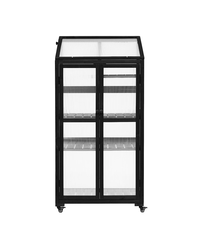 Streamdale Furniture 62" Height Wood Largehouse Balcony Portable Cold Frame With Wheels And Adjustable Shelves