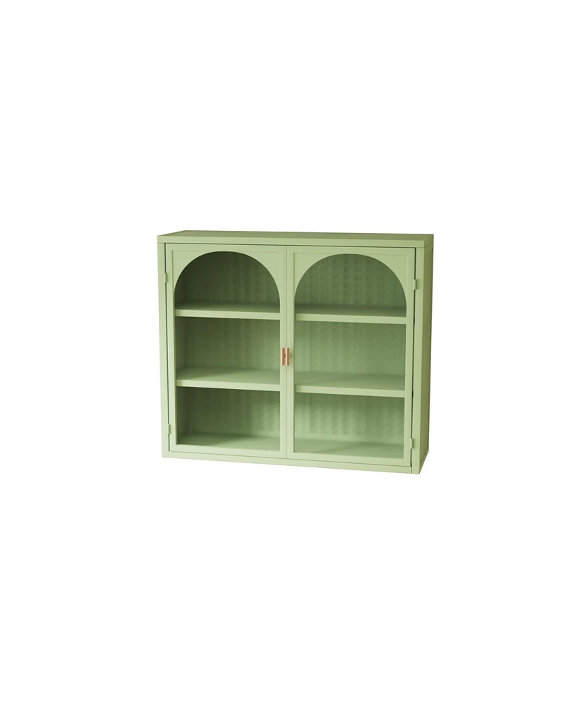 Simplie Fun Modern Wall Cabinet with Woven Pattern Glass Doors