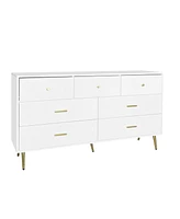 Simplie Fun Seven Drawers Large Chest Of Drawer Cabinet With Golden Handle And Golden Legs White Color