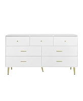 Streamdale Furniture Seven Drawers Large Chest Of Drawer Cabinet With Golden Handle And Golden Legs White Color