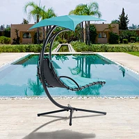 Blue Hanging Chaise Lounge Swing with Canopy & Stand
