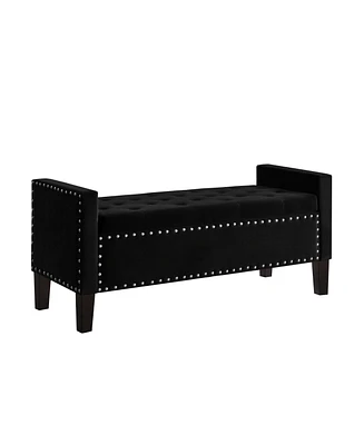 Simplie Fun Black Upholstered Storage Bench with Armrest